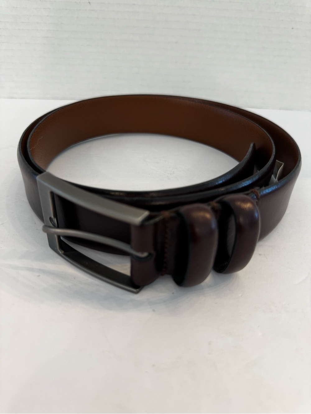 Jos. A. Bank Dark Brown Leather Men’s Belt with Gunmetal Buckle NWT
